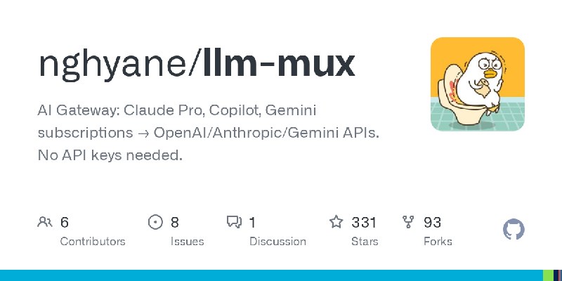 GitHub - nghyane/llm-mux: AI Gateway: Claude Pro, Copilot, Gemini subscriptions → OpenAI/Anthropic/Gemini APIs. No API keys needed.