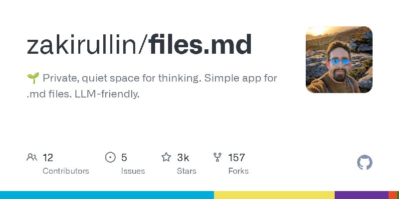 GitHub - zakirullin/files.md: 🌱 Private, quiet space for thinking. Simple app for .md files. LLM-friendly.