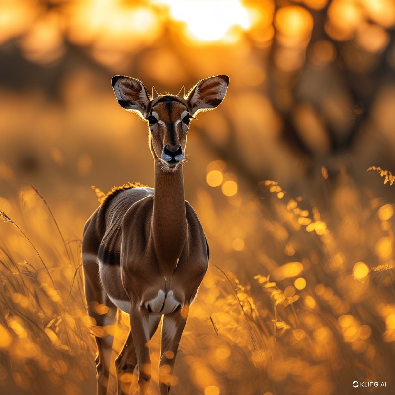 #Bing_Wallpaper一只优雅的黑脸大羚羊漫步在博茨瓦纳莫雷米野生动物保护区的金色草原上，沐浴在日落的温暖光辉中