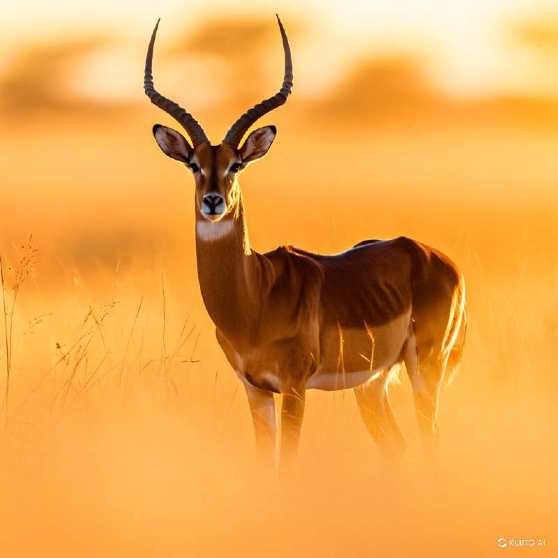 #Bing_Wallpaper一只优雅的黑脸大羚羊漫步在博茨瓦纳莫雷米野生动物保护区的金色草原上，沐浴在日落的温暖光辉中