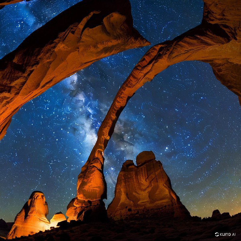 #Bing_Wallpaper"犹他州美国拱门国家公园内，一座宏伟的天然砂岩拱门框住了令人叹为观止的银河，这是一个夜晚的沙漠景观和宇宙奇观