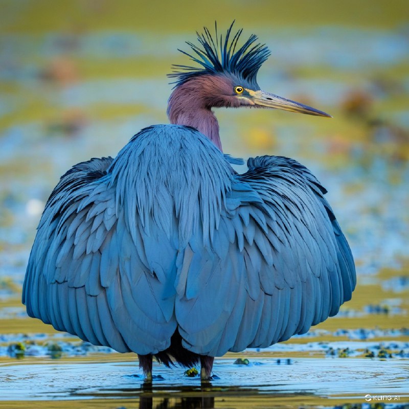 #Bing_Wallpaper一只黑鹭正在展示其标志性的“伞形觅食”技巧，深色的羽毛张开形成一个戏剧性的圆形伞状穹顶，几乎触及水面，营造出一种飘渺而富有层次感的拱形景观