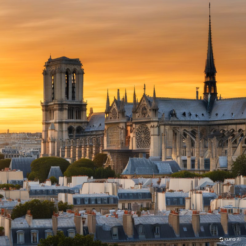 #Bing_Wallpaper巴黎圣母院在金色的落日中庄严地主宰着巴黎的天际线