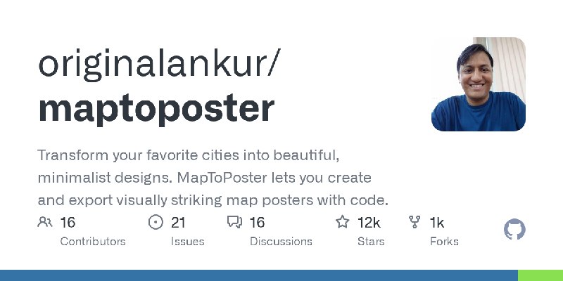 GitHub - originalankur/maptoposter: Transform your favorite cities into beautiful, minimalist designs. MapToPoster lets you create…