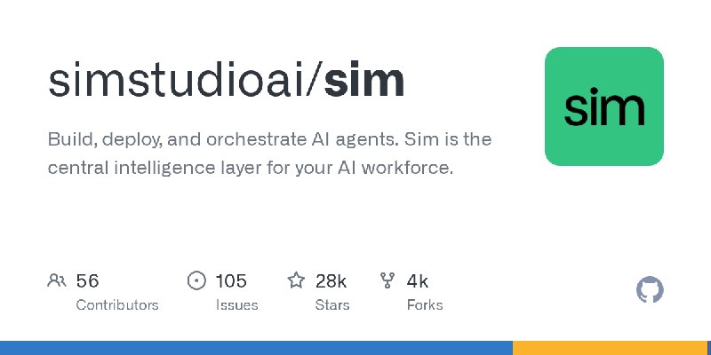 GitHub - simstudioai/sim: Build, deploy, and orchestrate AI agents. Sim is the central intelligence layer for your AI workforce.