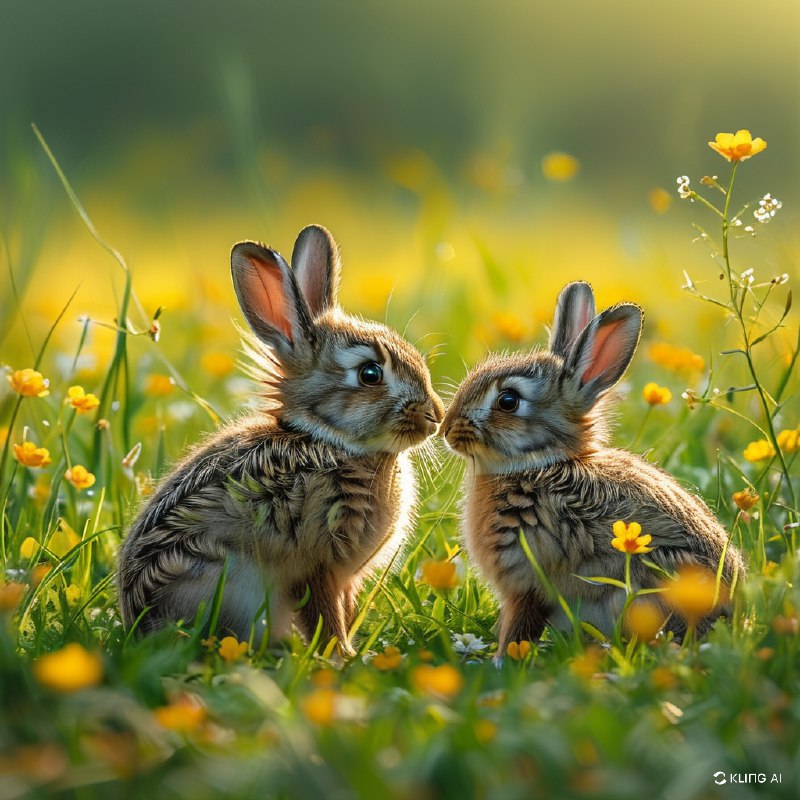 #Bing_Wallpaper“两只野生的小兔子，毛茸茸的柔软皮毛，正在生机盎然的春天草地上嬉戏地依偎在一起