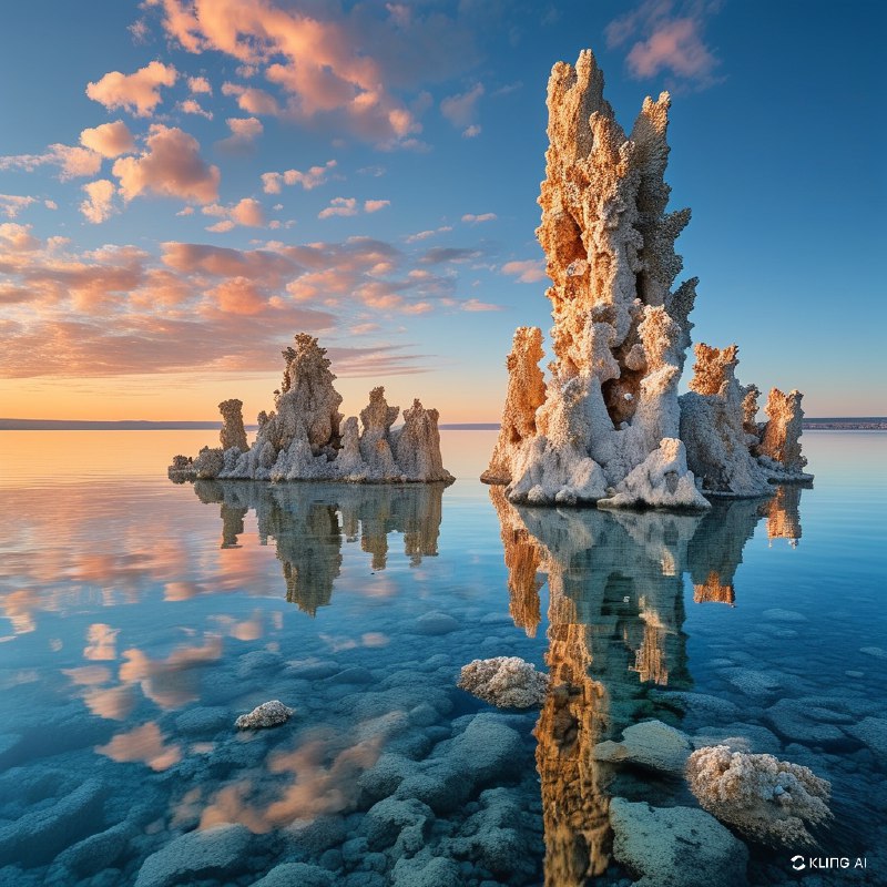 #Bing_Wallpaper 加利福尼亚州莫诺湖的图像，展现从宁静湖水中涌现的引人注目的石灰华塔