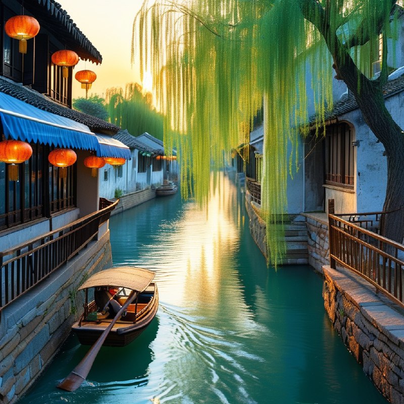 #Bing_Wallpaper江苏省苏州传统水乡的春日黄昏场景充满静谧与诗意