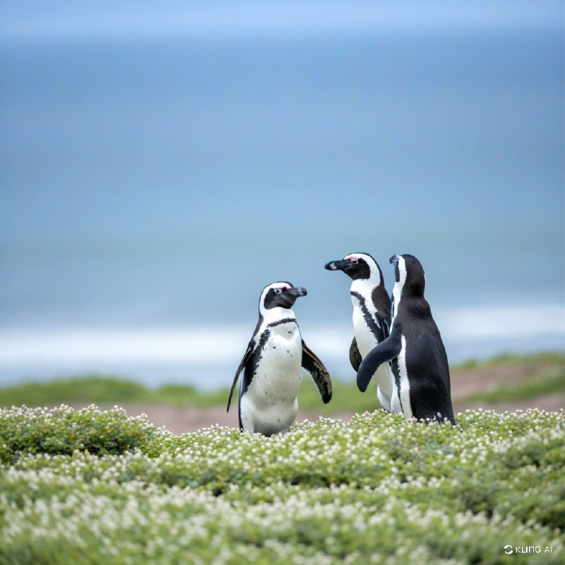 #Bing_Wallpaper两只麦哲伦企鹅并排站立，轻轻地用翅膀相扣，仿佛在温柔地拥抱着彼此