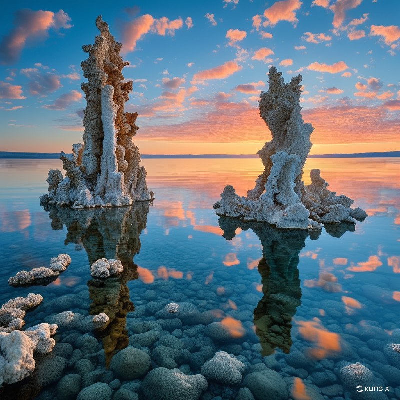 #Bing_Wallpaper 加利福尼亚州莫诺湖的图像，展现从宁静湖水中涌现的引人注目的石灰华塔