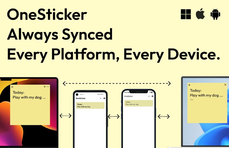 🎬OneSticker - 全平台实时同步便签OneSticker是一个能在所有平台进行实时同步编辑的便签App🔗：Windows / MacOS / Android / iOS (TestFlight) / Web / 官网🌟主要功能● 全平台实时同步便签内容● 6种可选颜色● 5种可选字体● 可在桌面上置顶🤔设计理念OneSticker的设计理念是通过简洁的文本编辑和跨平台同步，提供便捷的笔记体验，目标是简化多设备间的信息管理