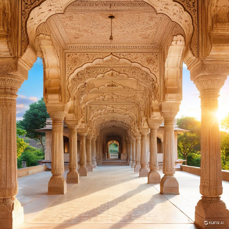 #Bing_Wallpaper精巧的建筑奇迹，位于印度拉贾斯坦邦琥珀堡的Sattais Katcheri，展示了宏伟的拱门，上面有精美的花卉和几何雕刻，坐落在优雅雕刻的柱子之间