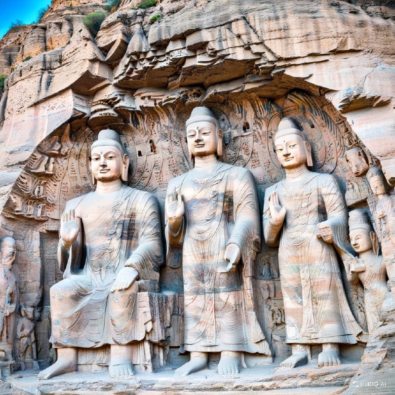 #Bing_Wallpaper位于中国山西省大同市的云冈石窟，是一片宏伟而古老的佛教岩石雕刻遗址，呈现了两座雕刻在悬崖上的巨大石佛