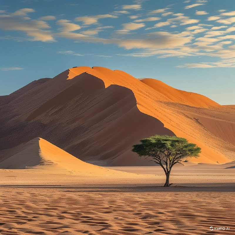 #Bing_Wallpaper纳米比亚纳米布沙漠中索苏斯维红沙丘那广袤而不断变幻的地平线，耸立的赤红与琥珀色沙丘在清晨的金色阳光中绽放光彩，长长的柔和阴影投射在地形起伏的沙面上