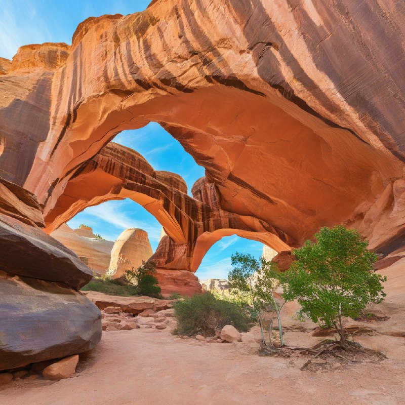 #Bing_Wallpaper在碧蓝的晴空下，一座令人叹为观止的天然岩石奇观——犹他州自然桥国家纪念碑中的卡奇纳桥