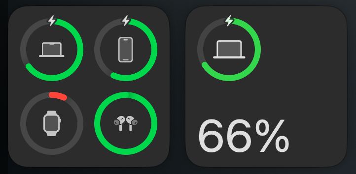AirBattery一款免费的显示剩余电量的小工具，可以在 Mac 上显示多种设备的电量信息，包括但不限于iPhone、apple watch、AirPods、鼠标等设备，显示的设备数比系统自带的小插件更多