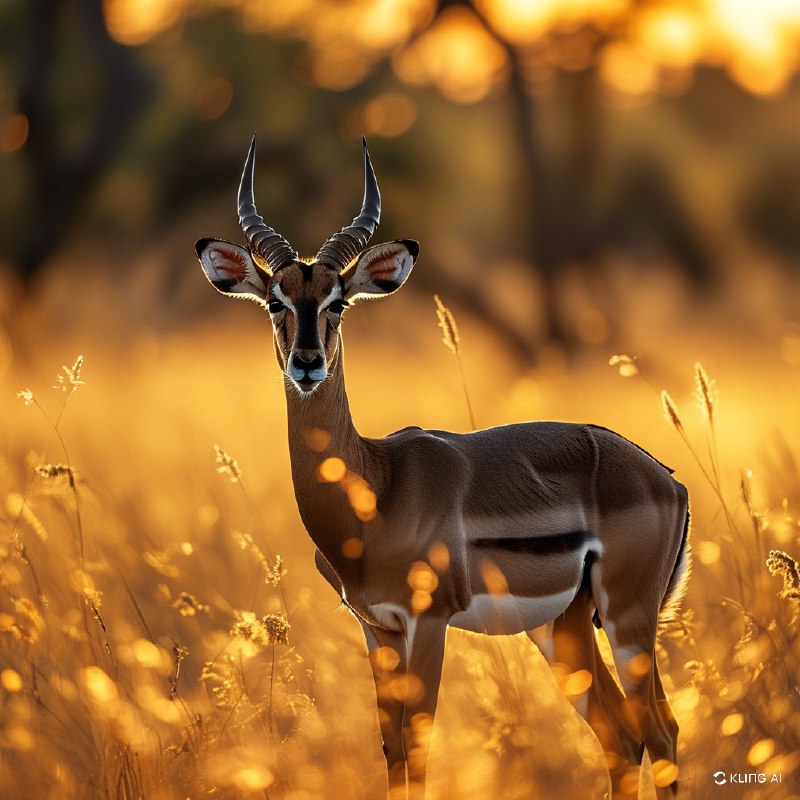 #Bing_Wallpaper一只优雅的黑脸大羚羊漫步在博茨瓦纳莫雷米野生动物保护区的金色草原上，沐浴在日落的温暖光辉中