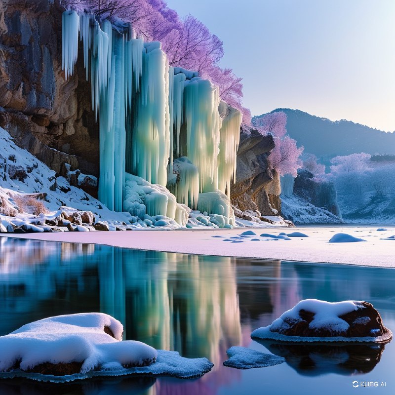 #Bing_Wallpaper"日本秩父三十槌冰柱的迷人冬景，以从陡峭崖壁倾泻而下的高大透明冰柱为特色