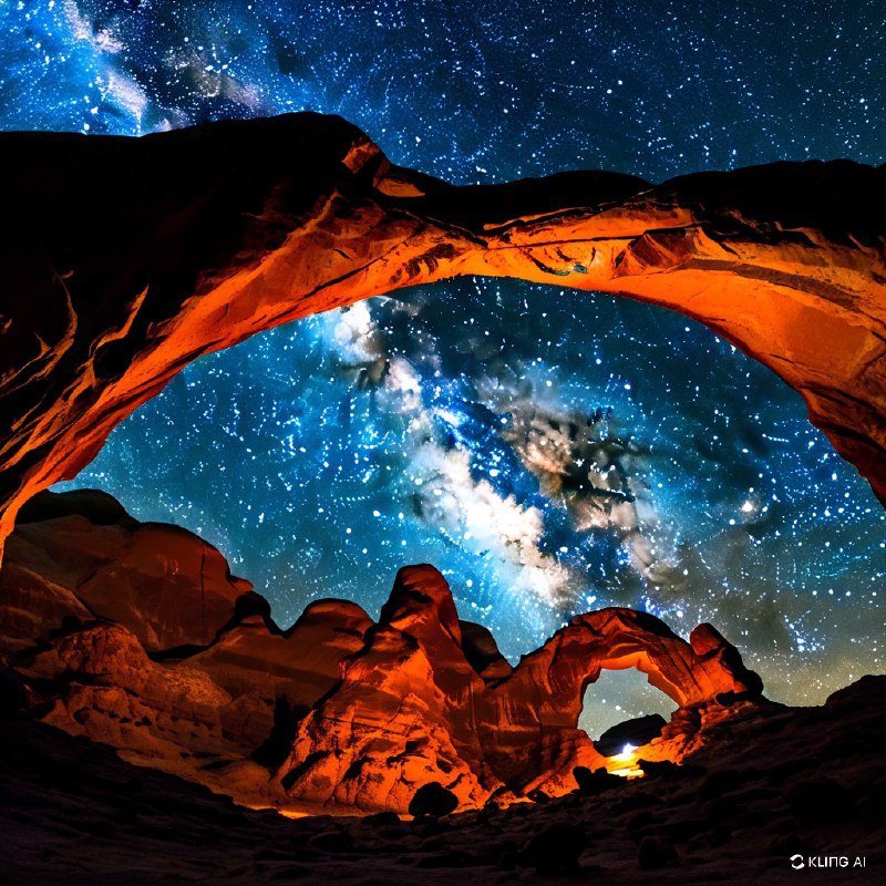 #Bing_Wallpaper"犹他州美国拱门国家公园内，一座宏伟的天然砂岩拱门框住了令人叹为观止的银河，这是一个夜晚的沙漠景观和宇宙奇观