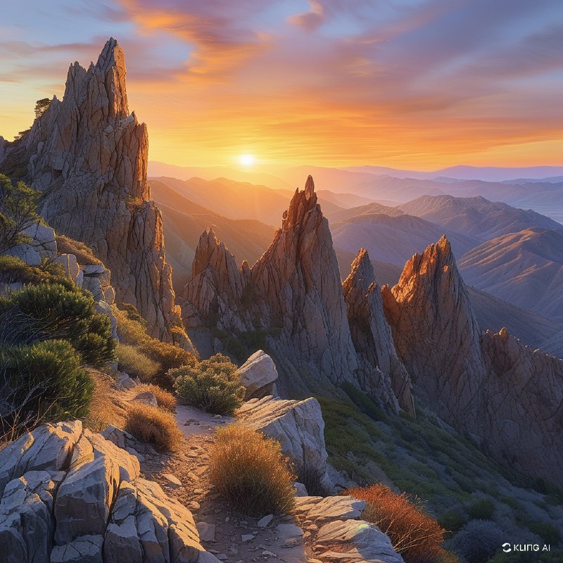 #Bing_Wallpaper“在美国加利福尼亚州圣贝尼托县的针峰国家公园，高峰小道上呈现出令人屏息的日落美景