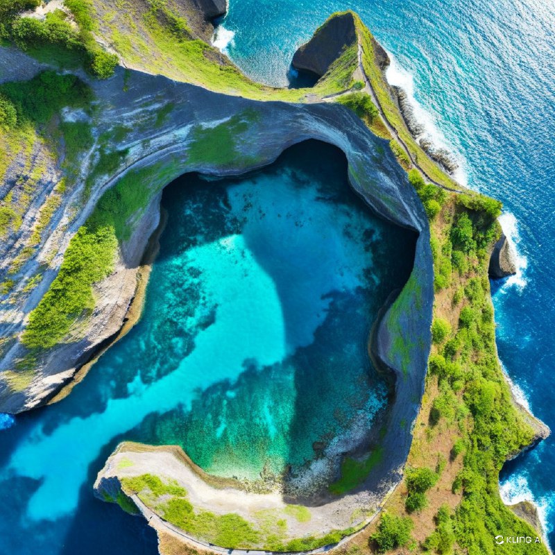 #Bing_Wallpaper俯瞰宁静又令人叹为观止的断崖海滩（Pasih Uug），位于印度尼西亚巴厘岛努萨佩尼达岛，展现了大自然非凡的艺术创造力