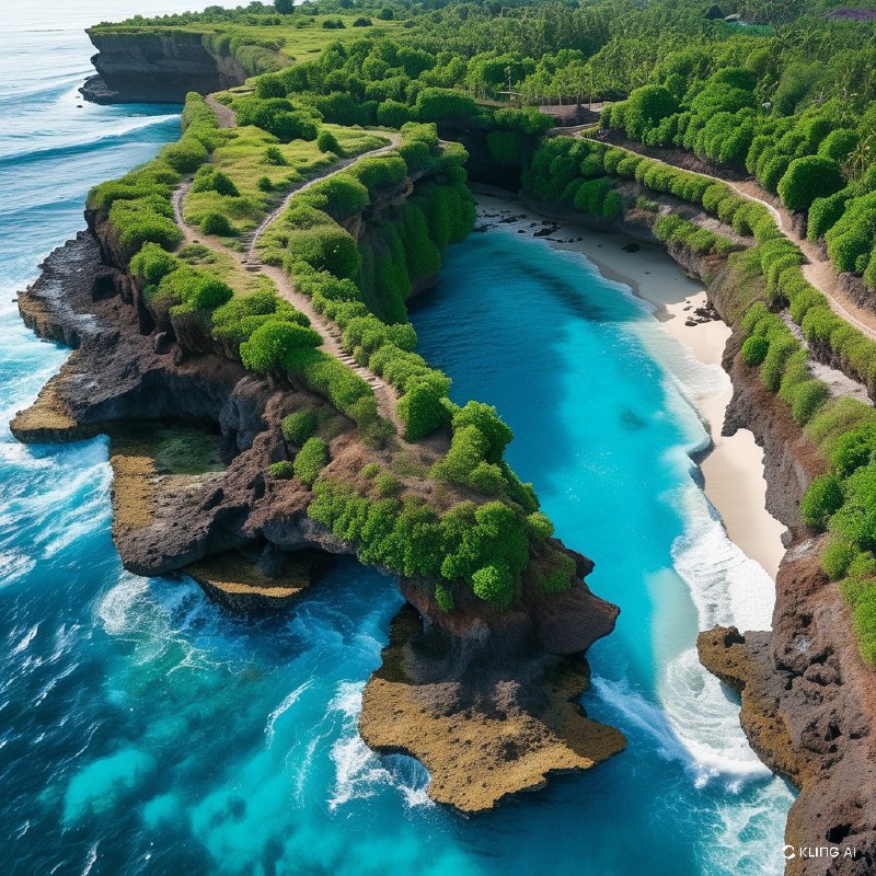 #Bing_Wallpaper俯瞰宁静又令人叹为观止的断崖海滩（Pasih Uug），位于印度尼西亚巴厘岛努萨佩尼达岛，展现了大自然非凡的艺术创造力