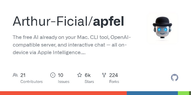 GitHub - Arthur-Ficial/apfel: The free AI already on your Mac. CLI tool, OpenAI-compatible server, and interactive chat — all on…