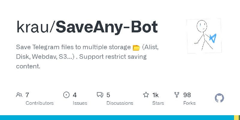 GitHub - krau/SaveAny-Bot: Save Telegram files to multiple storage 📂 (Alist, Disk, Webdav, S3...) . Support restrict saving content.