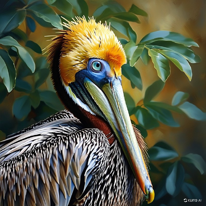 #Bing_Wallpaper特写描绘了一只棕色鹈鹕安静地栖息在柔和的绿色树叶间，以照片般的写实精度捕捉其鲜明细节