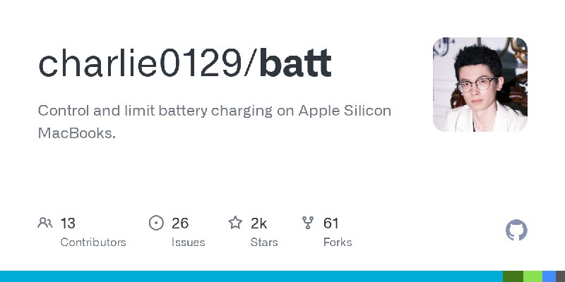 GitHub - charlie0129/batt: Control and limit battery charging on Apple Silicon MacBooks.