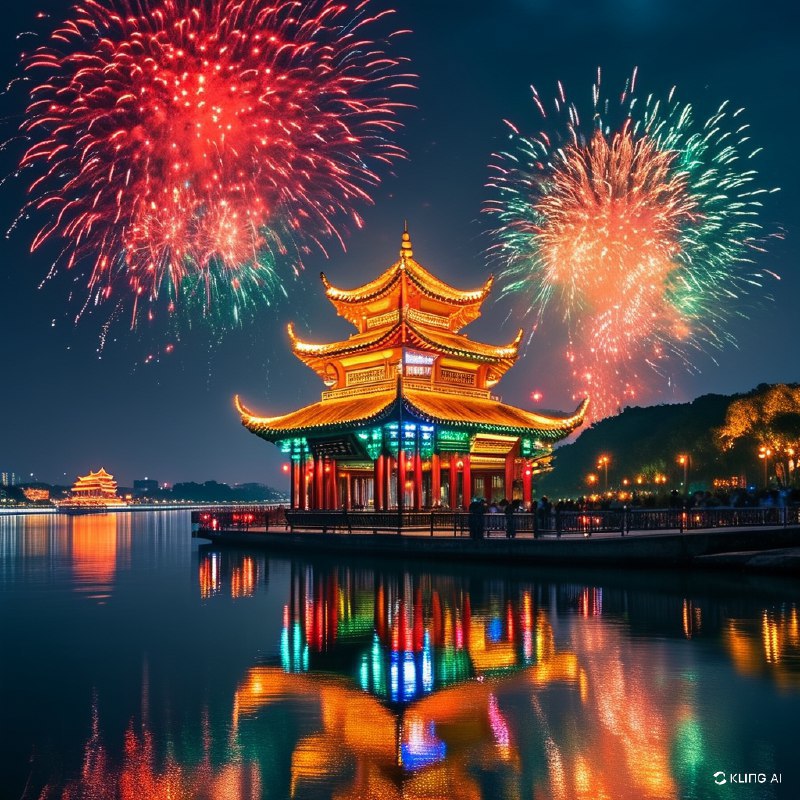 #Bing_Wallpaper"焰火盛宴点亮了湖南省长沙市夜空，耀眼的红、绿、蓝色光芒在空中绽放，生动地庆祝这一时刻