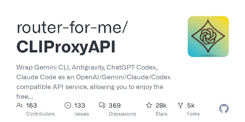 GitHub - router-for-me/CLIProxyAPI: Wrap Gemini CLI, Antigravity, ChatGPT Codex, Claude Code as an OpenAI/Gemini/Claude/Codex compatible…