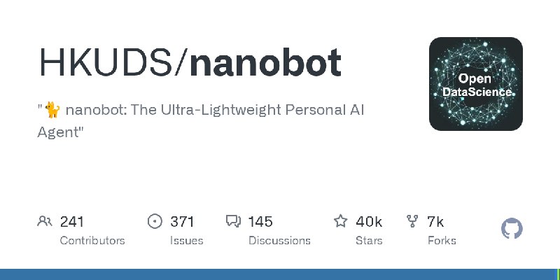 GitHub - HKUDS/nanobot: "🐈 nanobot: The Ultra-Lightweight Personal AI Agent"