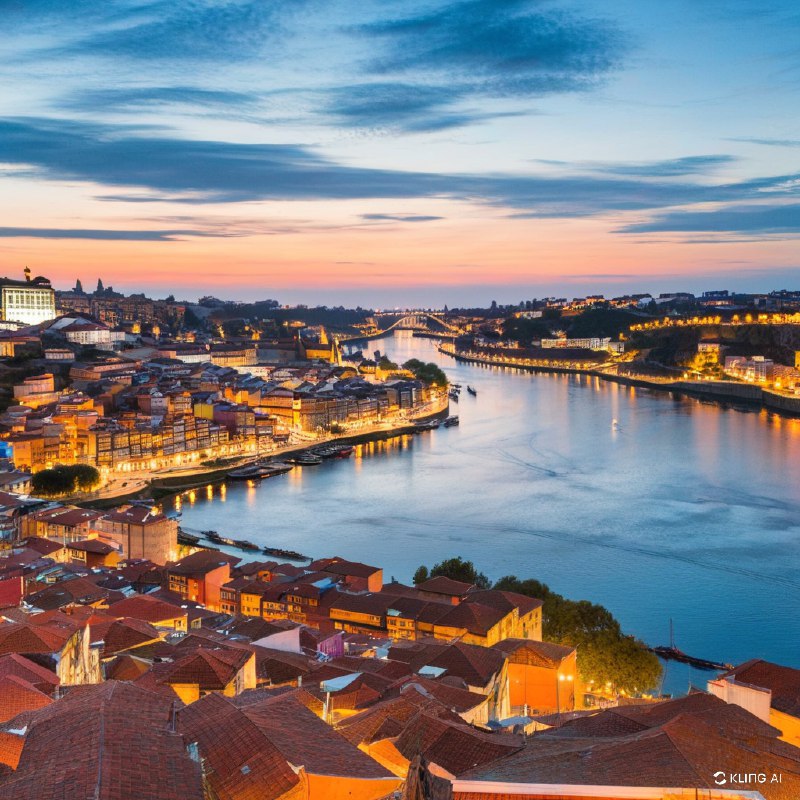 #Bing_Wallpaper“葡萄牙波尔图的黄金时刻，俯瞰历史悠久的里贝拉区和杜罗河的全景