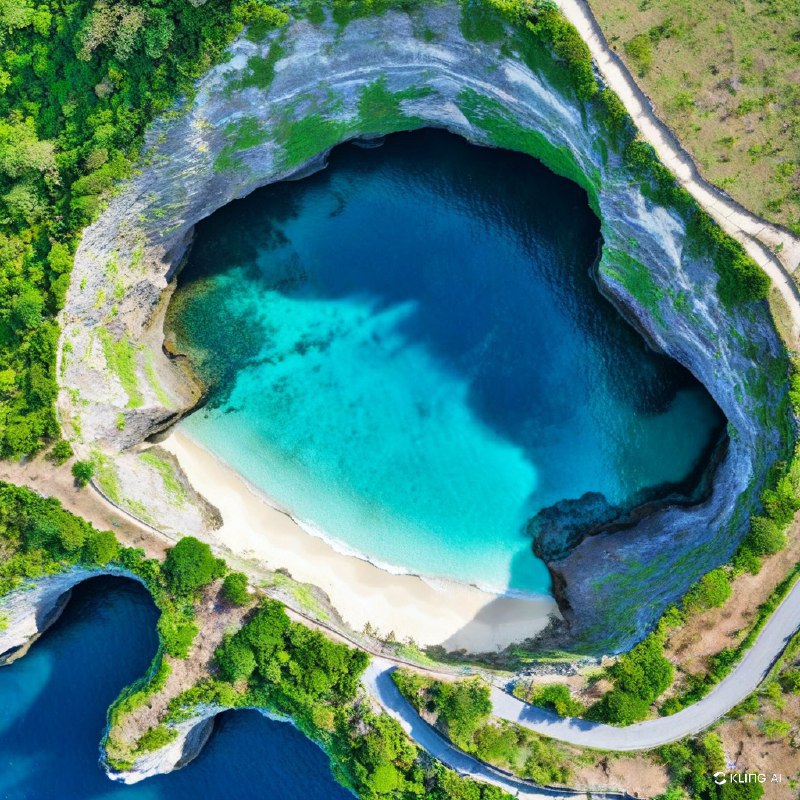 #Bing_Wallpaper俯瞰宁静又令人叹为观止的断崖海滩（Pasih Uug），位于印度尼西亚巴厘岛努萨佩尼达岛，展现了大自然非凡的艺术创造力