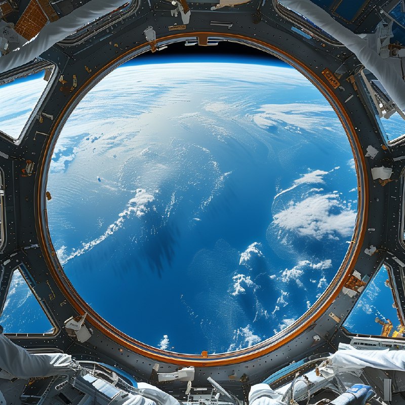 #Bing_Wallpaper从国际空间站穹顶窗口眺望，可以看到南太平洋海洋的鲜艳蓝色，与旋转的白色云层形成鲜明对比，在广阔的地球曲面上展现出迷人的画面