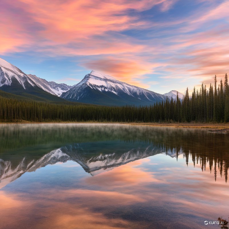 日落时分，加拿大阿尔伯塔省班夫国家公园的旷野上飘起了第一朵雪花，呈现出一幅宁静的风景画