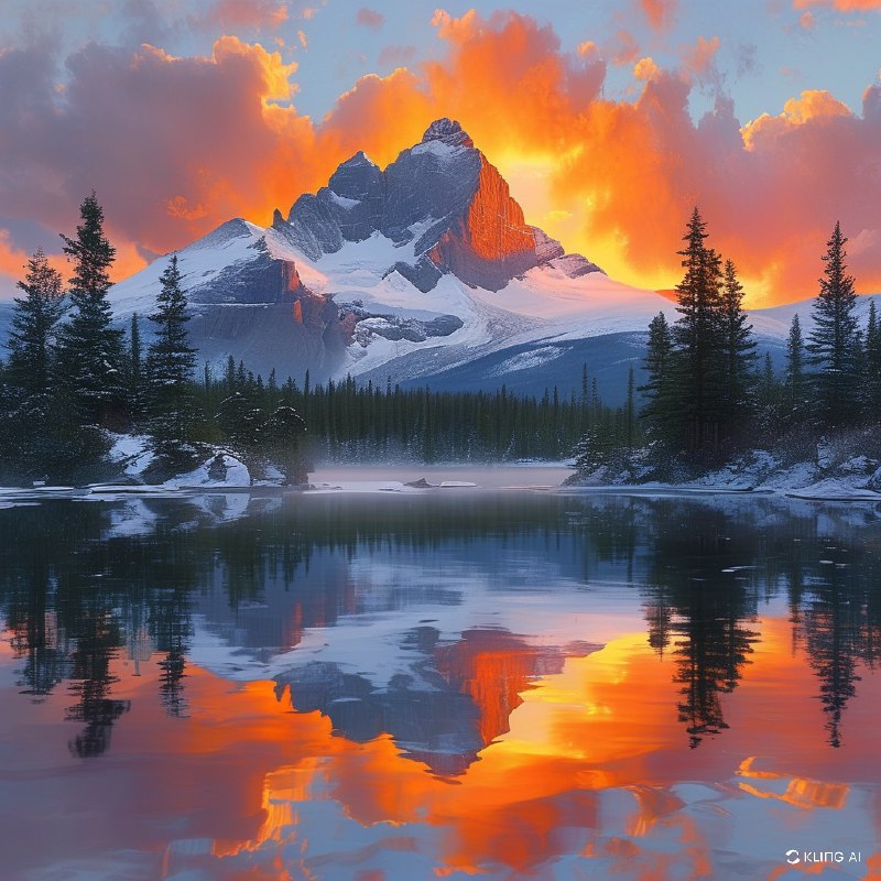 #Bing_Wallpaper一座巍峨的山峰穿过翻滚的云层，在落日的暖色调中矗立