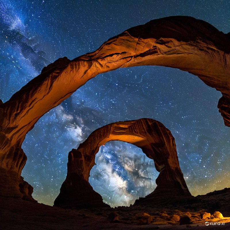 #Bing_Wallpaper"犹他州美国拱门国家公园内，一座宏伟的天然砂岩拱门框住了令人叹为观止的银河，这是一个夜晚的沙漠景观和宇宙奇观