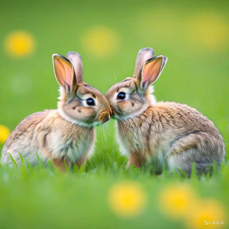 #Bing_Wallpaper“两只野生的小兔子，毛茸茸的柔软皮毛，正在生机盎然的春天草地上嬉戏地依偎在一起