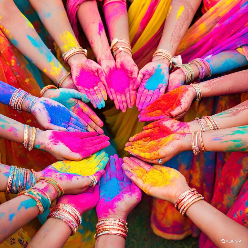 #Bing_Wallpaper在印度斋浦尔热烈庆祝的洒红节，色彩斑斓的粉末洒满双手和衣服，象征着欢乐与团结