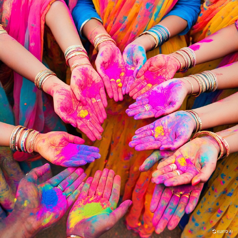 #Bing_Wallpaper在印度斋浦尔热烈庆祝的洒红节，色彩斑斓的粉末洒满双手和衣服，象征着欢乐与团结