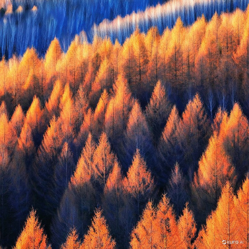 中国巴山草原上的金色松树，展现了初冬的美景，令人叹为观止