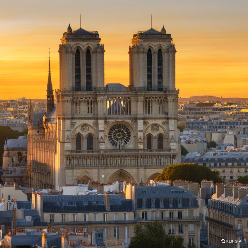 #Bing_Wallpaper巴黎圣母院在金色的落日中庄严地主宰着巴黎的天际线