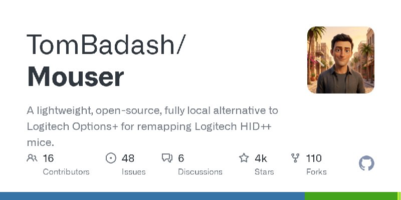 GitHub - TomBadash/Mouser: A lightweight, open-source, fully local alternative to Logitech Options+ for remapping Logitech HID++…