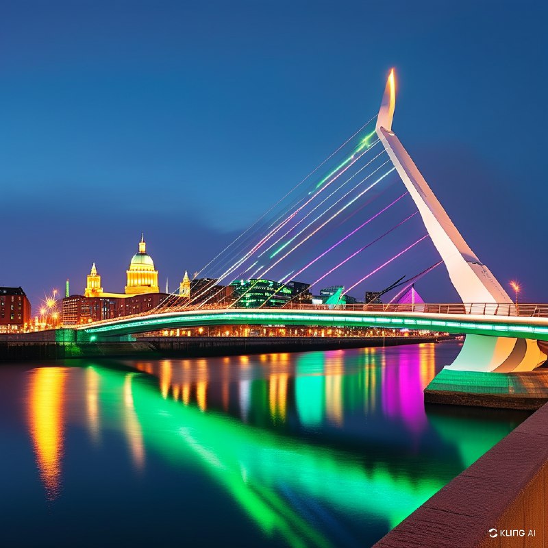 #Bing_Wallpaper"在爱尔兰都柏林圣帕特里克节庆祝活动中，塞缪尔·贝克特桥展现出迷人的夜景