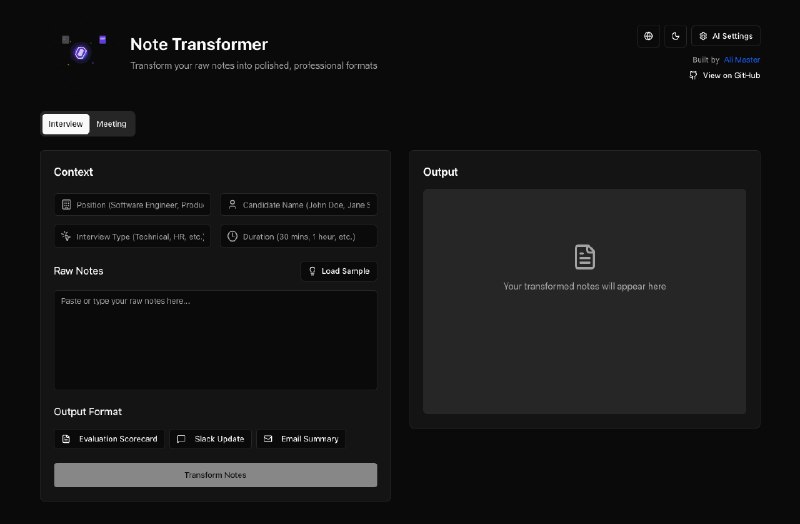 GitHub - ali-master/note-transformer: AI Powered Transform raw notes into polished, professional formats