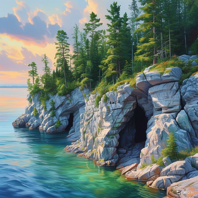 #Bing_Wallpaper“安大略省加拿大布鲁斯半岛国家公园，壮丽的悬崖俯瞰着一片宁静的碧绿海湾，周围环绕着茂密的常青树林