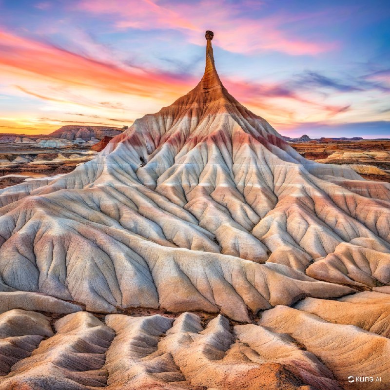 #Bing_Wallpaper“在日落时分，一个超现实的沙漠景观，位于西班牙纳瓦拉省的巴尔德纳斯雷亚莱斯自然公园，展现了标志性的卡斯蒂尔德蒂耶拉地貌