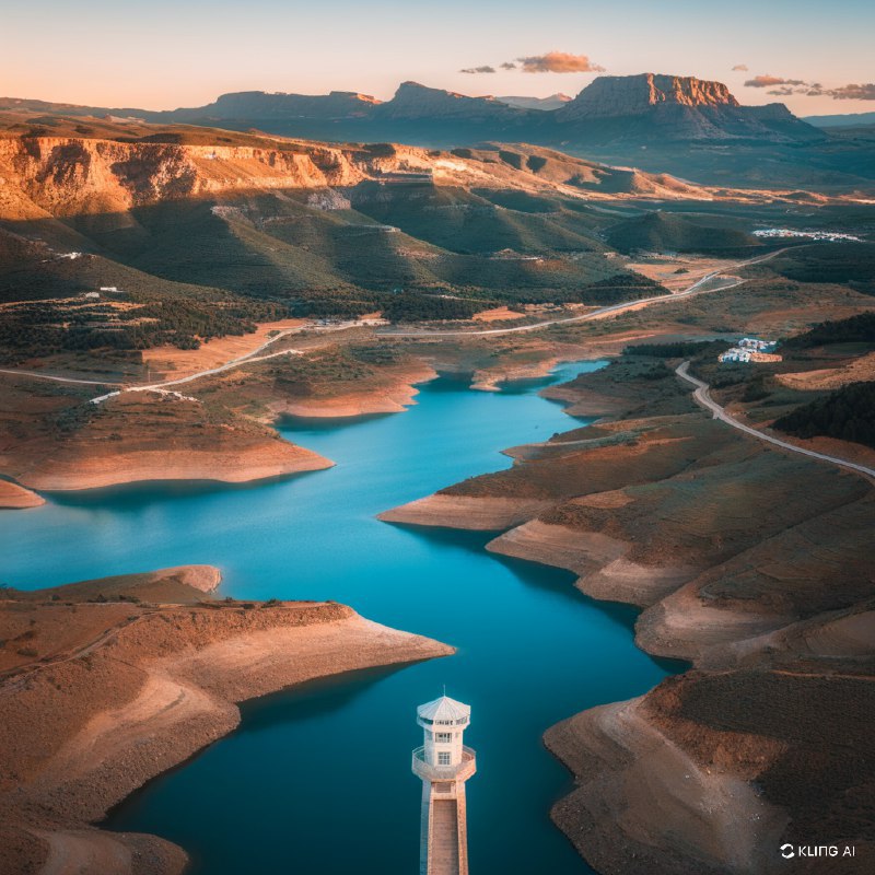 #Bing_Wallpaper“在西班牙加的斯省的萨哈拉德拉谢拉，一幅宁静的空中景象展现出夕阳下温暖的金色光辉